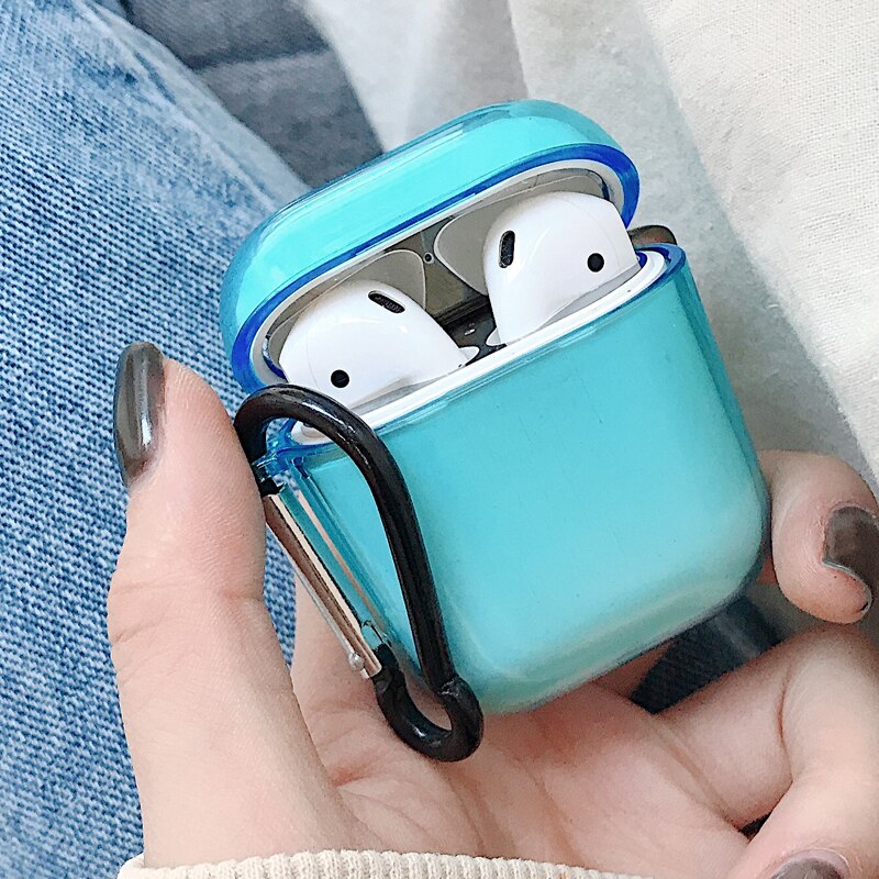 2/5PSC clear case for airpods case cute protective cover for airpods 2 with earplug Anti-lost rope sport case for airpods 2 case: Set A light blue