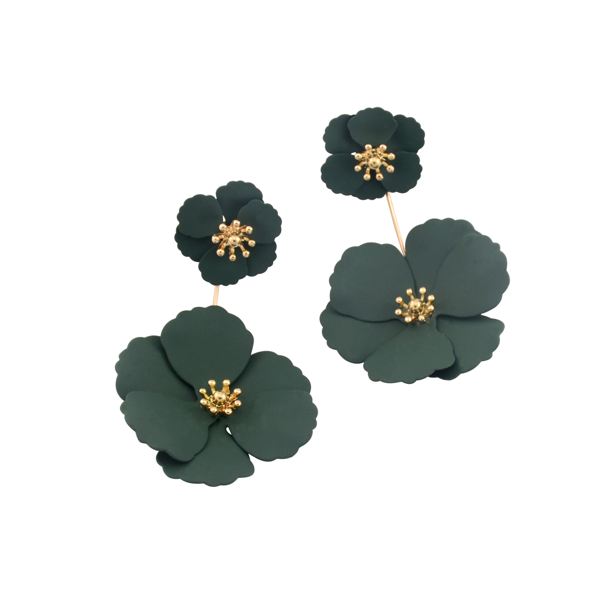 Pendientes de pétalos de flores pintadas populares para mujer, pendientes de gota frontal y trasera, Rosa mate, negro, tendencia: Estampado en caliente