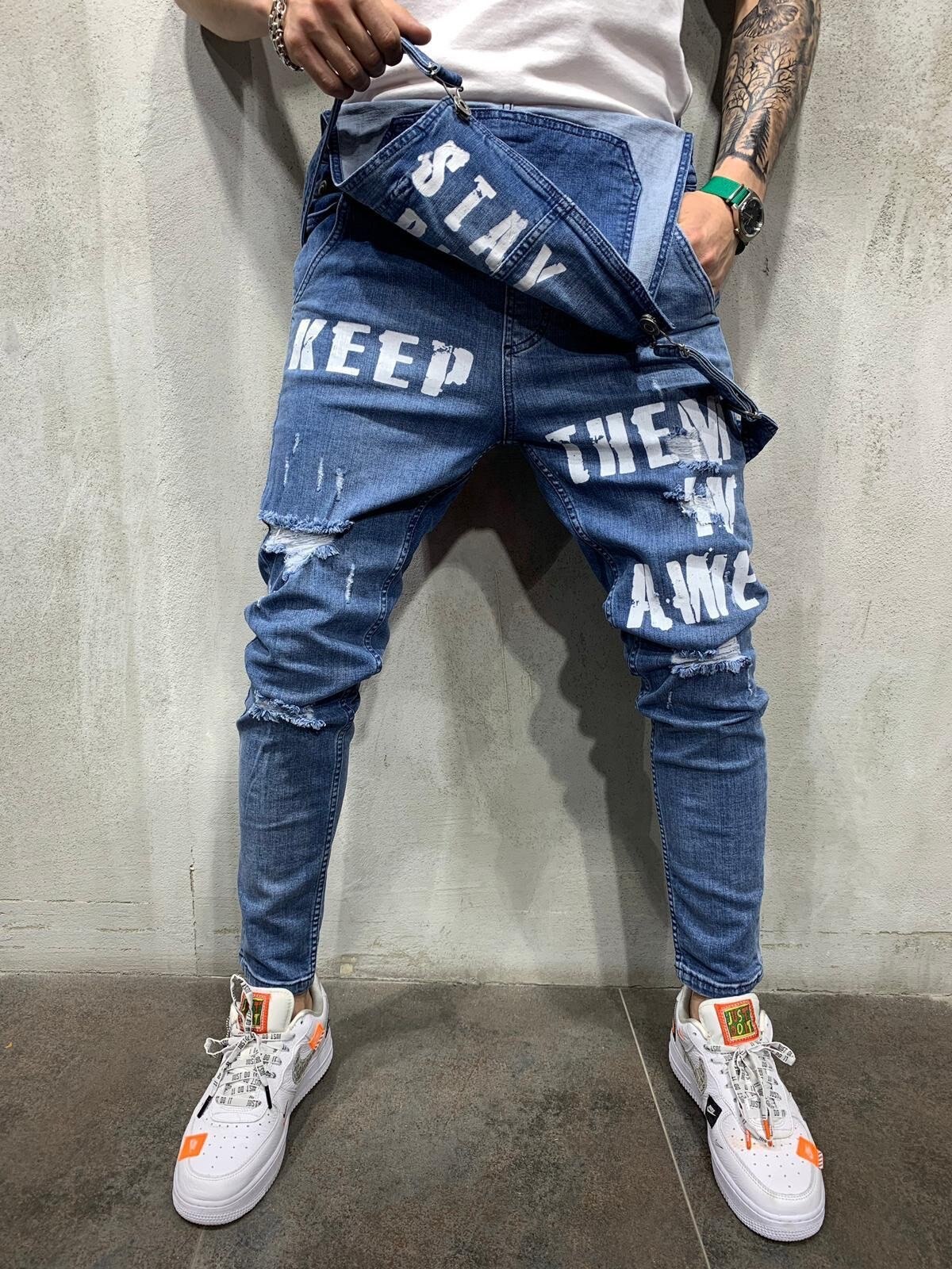 Combinaison en jean déchiré pour hommes, été , salopette en jean Slim à la , pantalon à bretelles, directe internationale, S-3XL