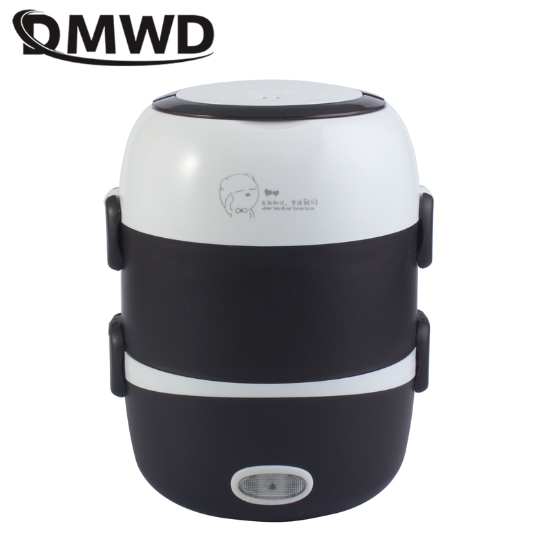 DMWD Electric Mini rice cooker 2/3 layers stainless steel liner portable egg boiler steamer food warmer lunch box multicooker 2L