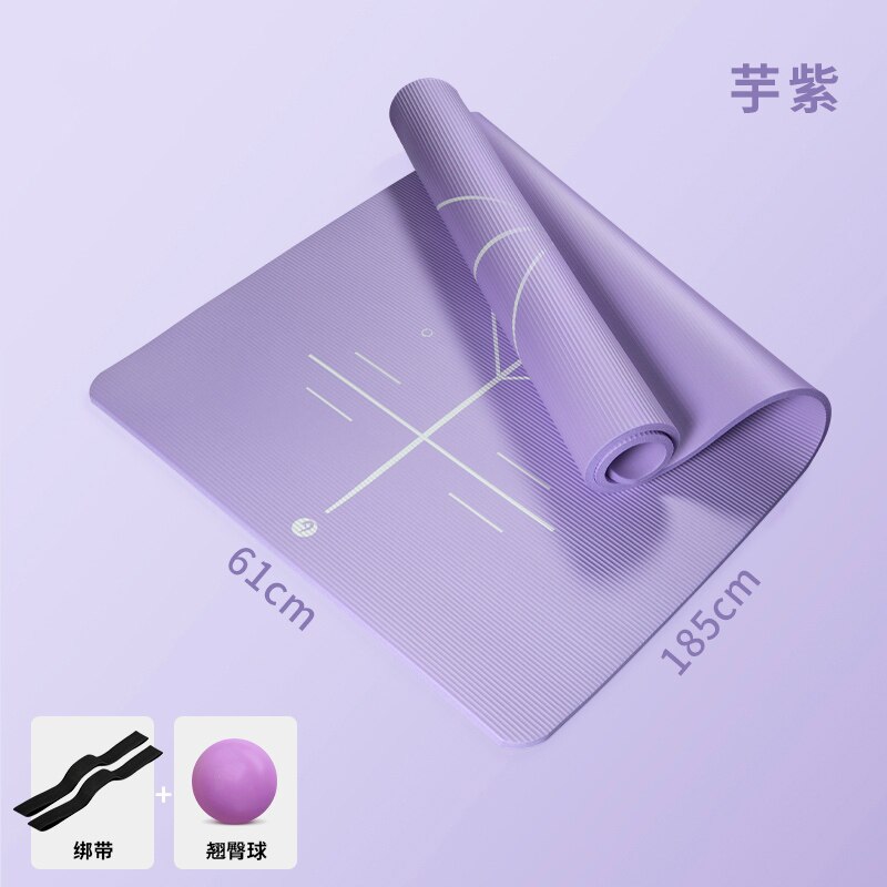 Beginner Yoga Mat Thickened Widened Lengthened Non-slip Women Yoga Practice Dance Fitness Mat For Home Fitness With Guiding Line: Purple set 1