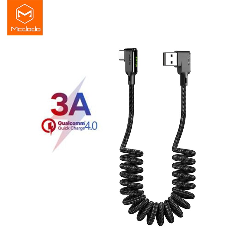 MCDODO usb for Iphone cases spring charging line, Type-C 3A power supply, support QC4.0 quick charging, easy to use in the car: Type-C elbow