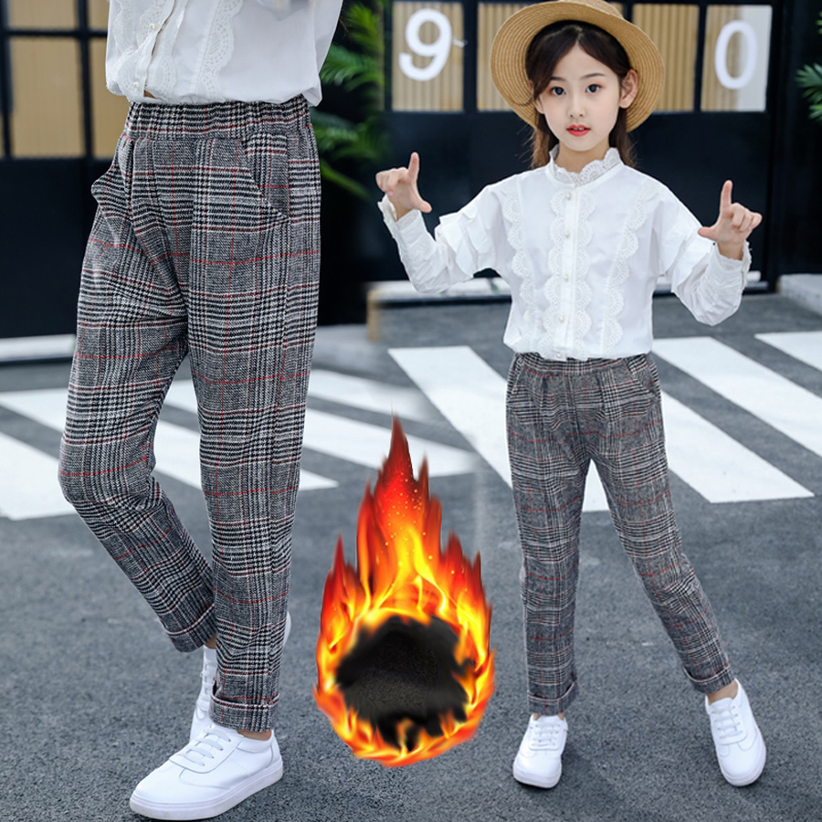 Pantaloni invernali per ragazze Leggings scozzesi pantaloni per bambini pantaloni dritti in cotone con Legging completo autunno pantaloni per bambini per il 110-160