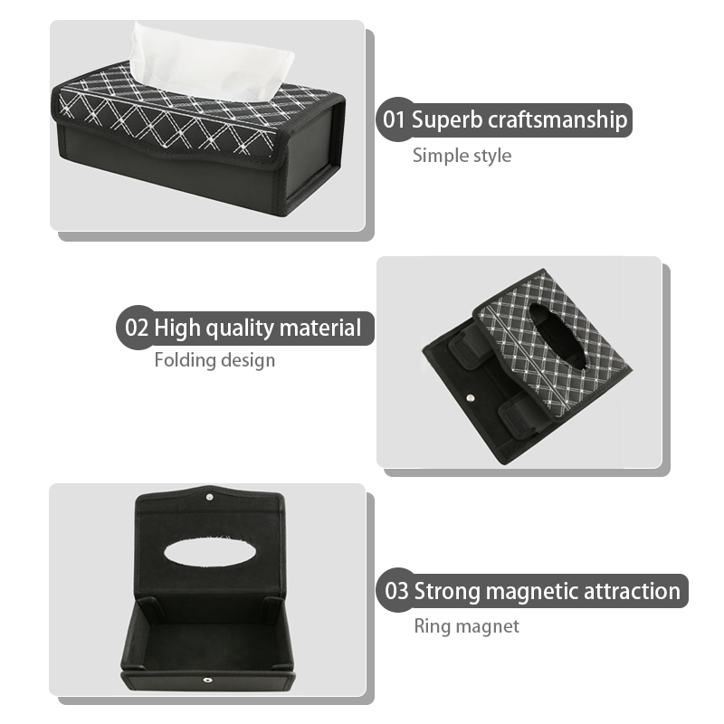 Caja de pañuelos de coche de cuero PU, porta toallas de papel automático para Reposabrazos de tablero, escritorio de oficina, caja de pañuelos de papel plegable, accesorios