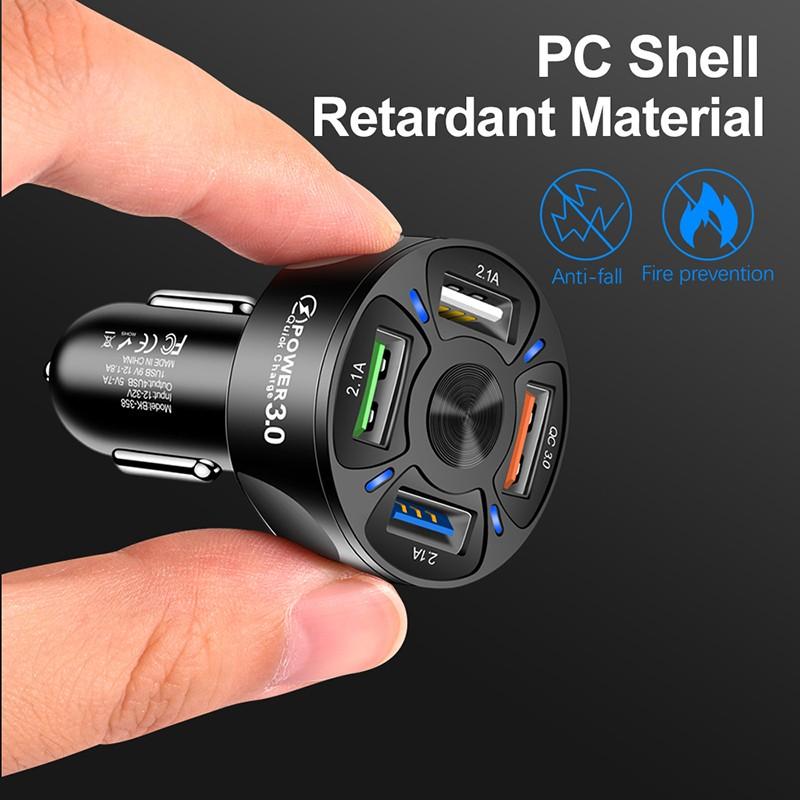 Adaptador de carga rápida para coche, dispositivo de 48W, 7A, Mini, 4 puertos, USB, para iPhone 12, Xiaomi, Huawei, productos para coche
