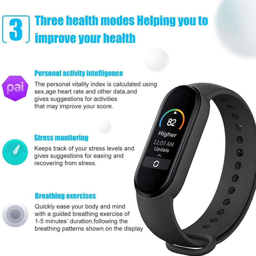 Xiaomi mi band 5 relógio inteligente, pulseira fitness, pedômetros para caminhar, monitor de frequência cardíaca, pedômetro, monitoramento de calorias à prova d&#39;água