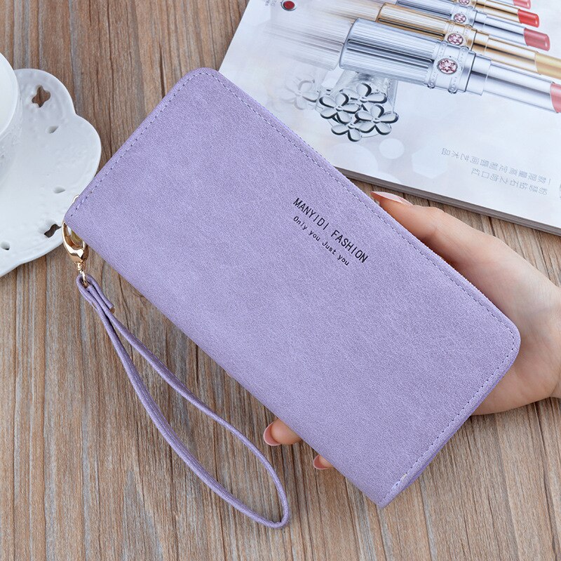 Large Capacity Women's Long Soft Leather Wallet Zipper Clutch Ladies Simple Retro Mother Mobile Phone Bag Standard Wallets: Purple