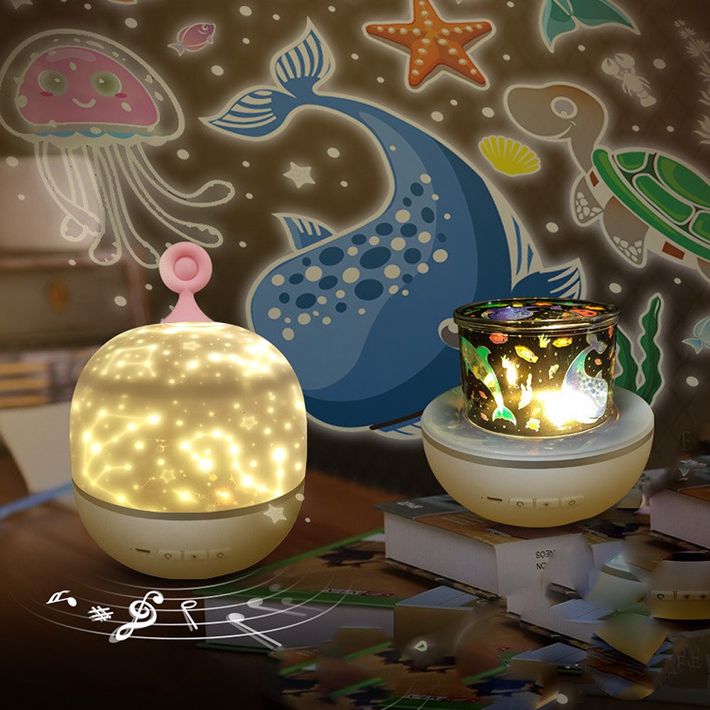 Gwiaździsta lampa projektora doprowadziło romantyczna marzycielska obrotowa lampka nocna walentynki prezent urodzinowy dla dzieci pozytywka
