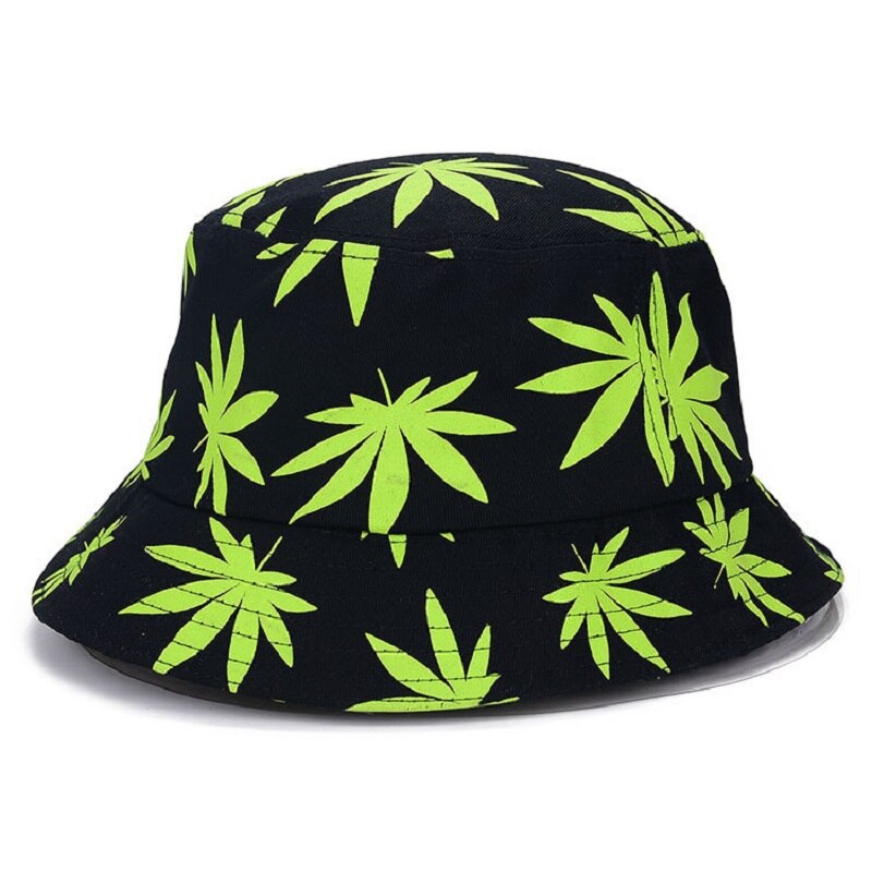 Unisex opvouwbare emmerhoed met esdoornbladerenprint, heren, slappe katoenen vissershoeden, bobkap, dames zomerzonbeschermingspetten: Geel