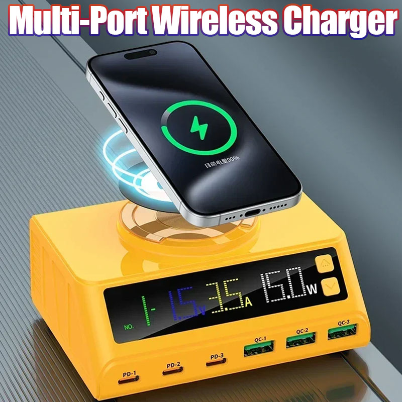 110W Multi-Port Charger Universal PD+QC3.0 Fast Charging for iPhone 16 15 14 13 12 Digital Display Magnetic Wireless Charging