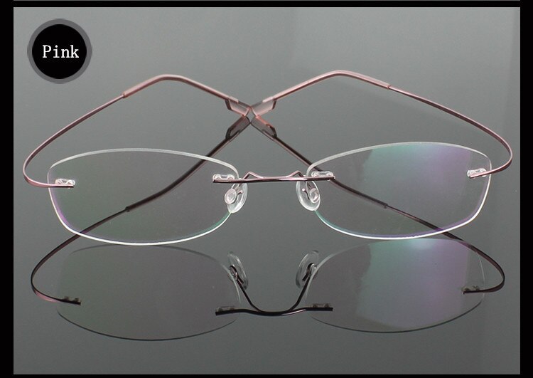 9 Colors Lightest Optical glasses Memory Titanium Alloy Rimless Frame Myopia Prescription Glasses 1.56 1.61 Progressive Lenses: Pink