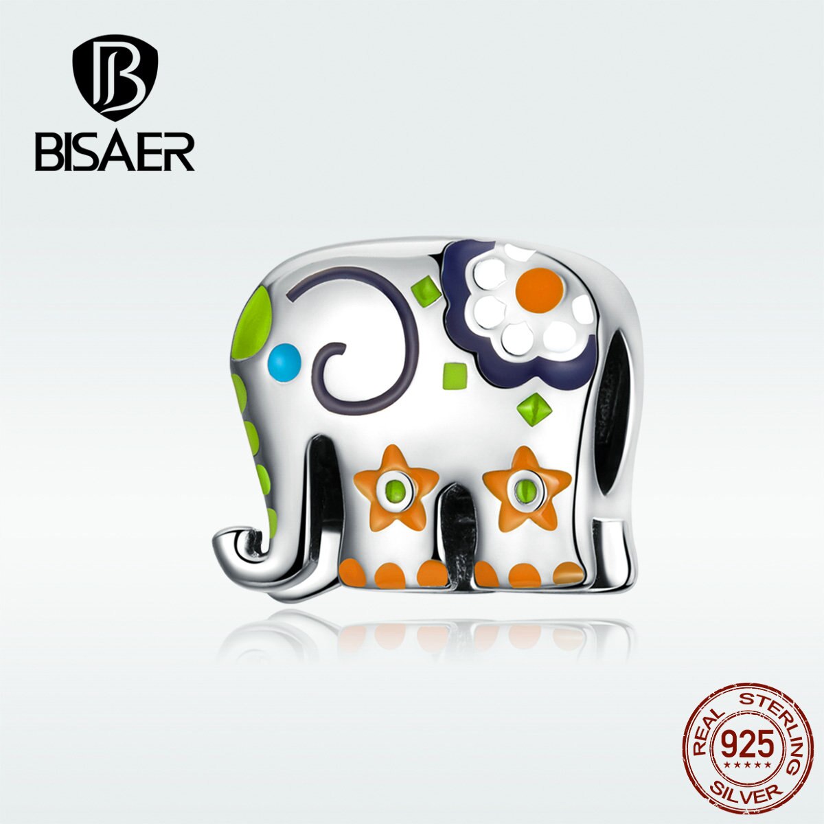 Bisaer elefante encantos 925 prata esterlina tailândia feliz elefante contas apto para charme pulseiras prata 925 jóias efc095