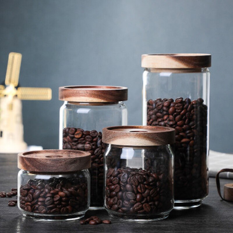 Botellas de almacenamiento de vidrio con tapa de madera, tarros grandes para alimentos, té, granos de café, dulces, 350-3000ml
