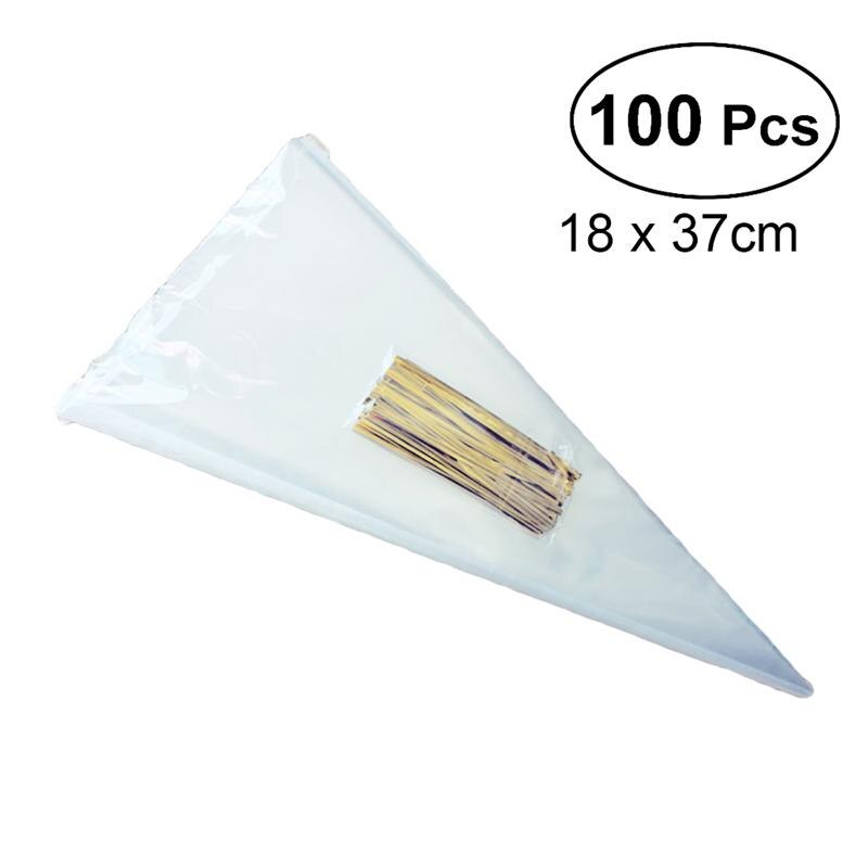 100 Stks/partij Diy Bruiloft Verjaardagsfeestje Zoete Cellofaan Clear Candy Cone Opbergzakken Goedkope Organza Zakjes Decoratie A3: Cone bag 18x37cm