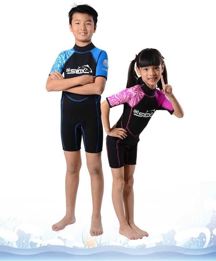 Slinx 2mm Neoprene Short Sleeves Kids Wetsuit Boy Girl Rash Guard Swim Scuba Diving Wet Suit Snorkeling Surf Wear Clothes