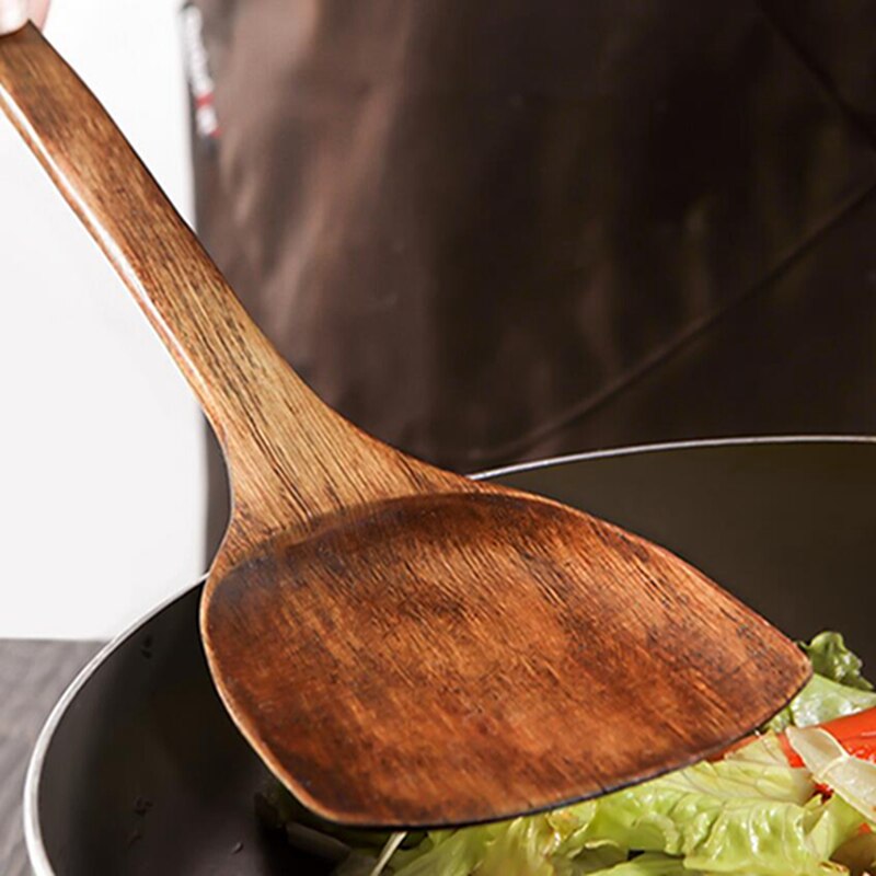 Lange houten kookrijstspatel, schep, keukengereedschap, antiaanbaklaag, handwok, schep, keukengereedschap