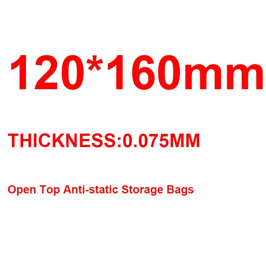 100pcs/lot Open Top Anti-Static Shielding Plastic Pack Packaging Bags ESD Anti Static Packing Bag Antistatic Storage Bag: 120x160mm