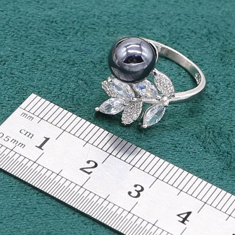 Schwarz Perle 925 Sterling Silber Schmuck einstellen für Frauen Perle Ohrringe Halskette anhänger Ring Zirkon Armbinde Geburtstag