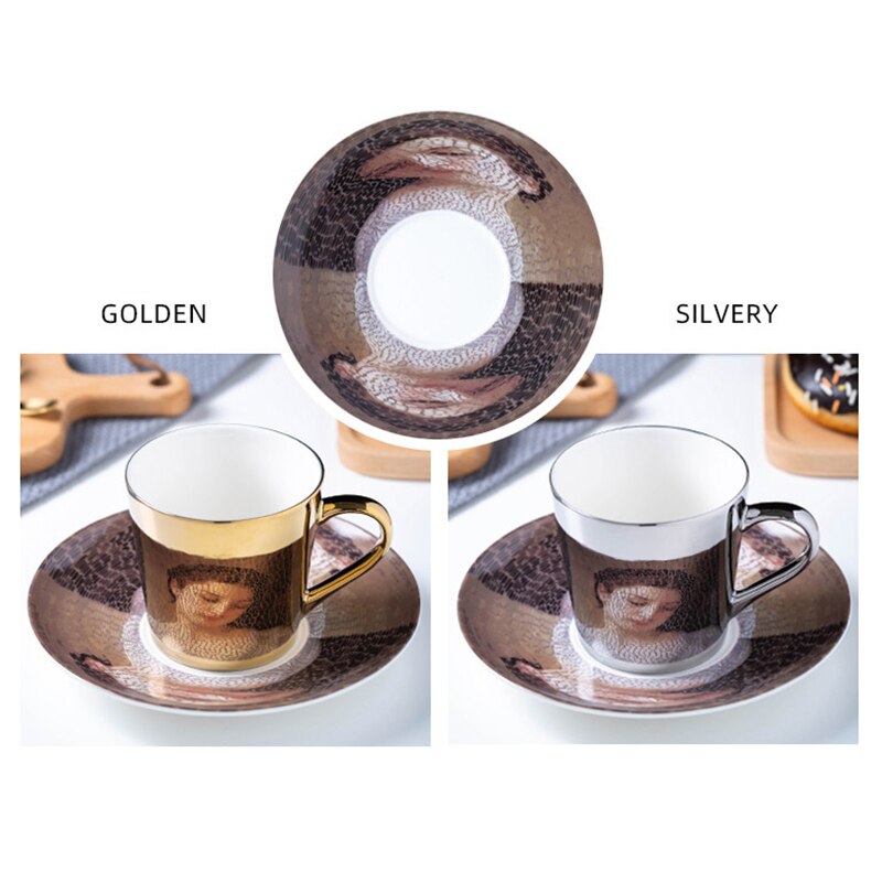 Spiegel Koffie Cup Spiegelende Reflectie Bouguereau Schilderij Keramische Kopjes En Schotels Met Scoop Europese Stijl Coffeeware