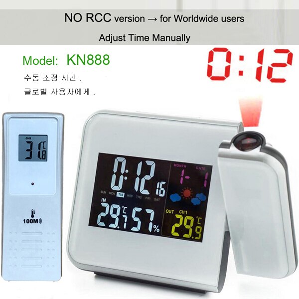 Projection Alarm Clock Weather Station with Temperature Thermometer Humidity Hygrometer/Bedside Wake Up Projector Clock: WHITE-1 Transmitter