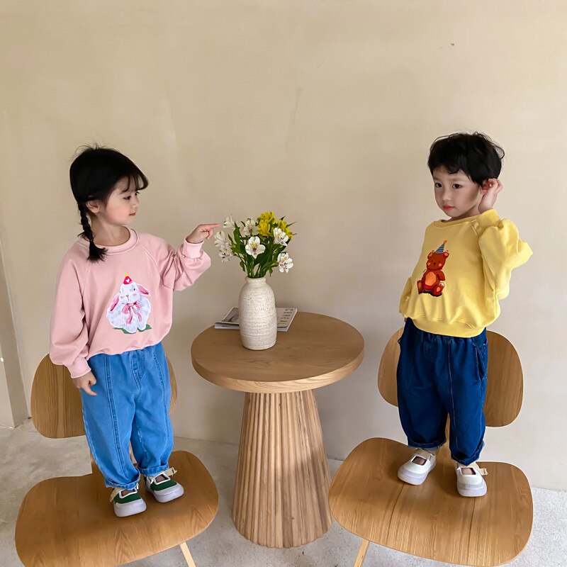 2022 Lente Zomer Kinderen Casual Broek Losse Kids Denim Broek Mode Jongens Jean Broek Baby Meisje Denim Harembroek kleding