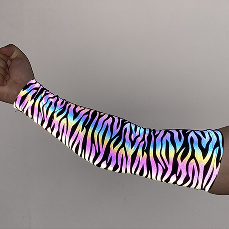 Sports Men Colorful Reflective Sleeves Techwear Sunscreen Cycling Basketball Arm Warmers Breathable Reflect Light Oversleeve