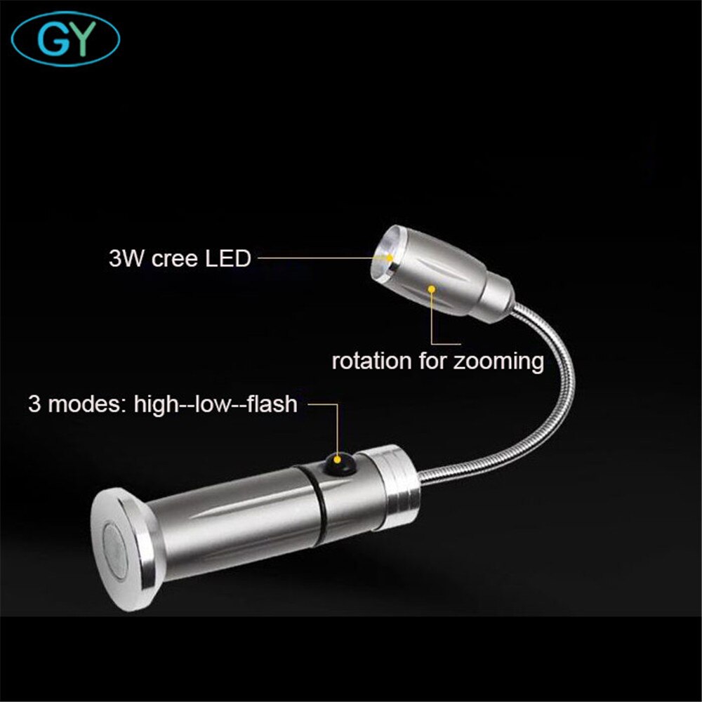 Portátil 3w bateria led máquina ferramenta de luz ímã multi função manutenção lâmpada trabalho preto cinza gooseneck iluminação magnética