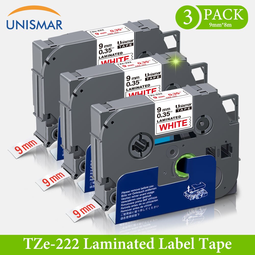 3PK 9mm tze Tape Blue on White tze-223 tz223 Compatible Brother Labller 8m Long Laminated Printer Ribbon for P Touch H105 3600: Red on White