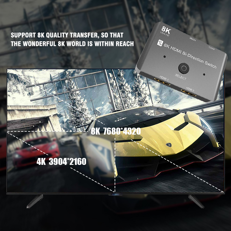 8K HDMI-schakelaar 1 in 2 uit 2 in 1 uit Bidirectioneel 8K bij 60 Hz 4K bij 120 Hz HDMI 2.1 Switcher 2X1 1X2 tweewegconverteradaptersplitter