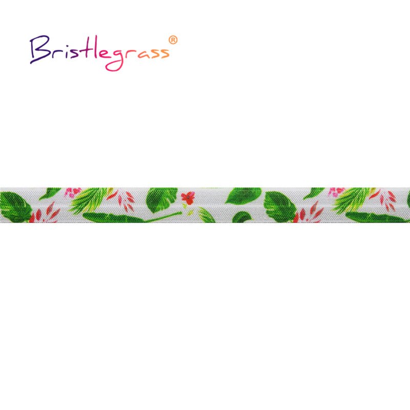 Bristlegrass 2 5 10 Yard 5/8 &quot;15Mm Palm Leaf Print Vouw Over Elastiek Foe Spandex Bands Tape Haar tie Hoofdband Jurk Naaien Trim