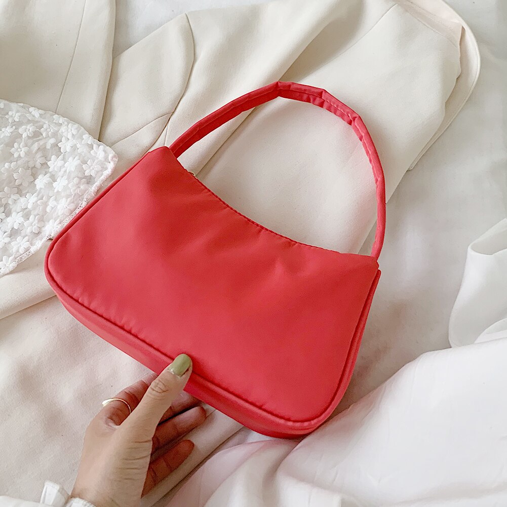 exquisit Einkaufstasche Einfache Nylon Frauen Unterarm Schulter Tasche Geldbörse Kleine Dame Reisen Feste Handtaschen: rose rot