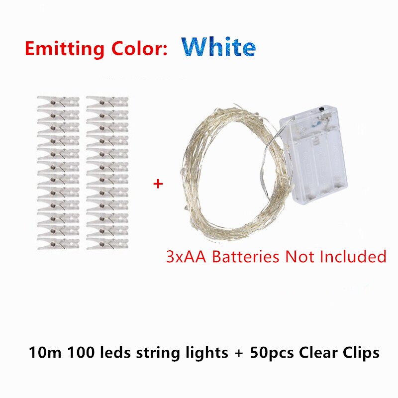 2M/5M/10M Photo Clip DIY LED String Lights Fairy Lights Outdoor USB Battery Operated Garland Christmas Decoration Room Wedding: 10m white