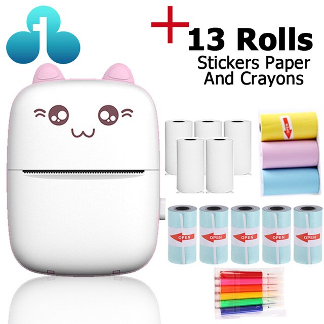 Mini impresora térmica portátil, máquina de impresión inalámbrica BT, 200dpi, para etiquetas, Impresión de mensajes incorrectos con Cable USB, IOS: pink-paper-13