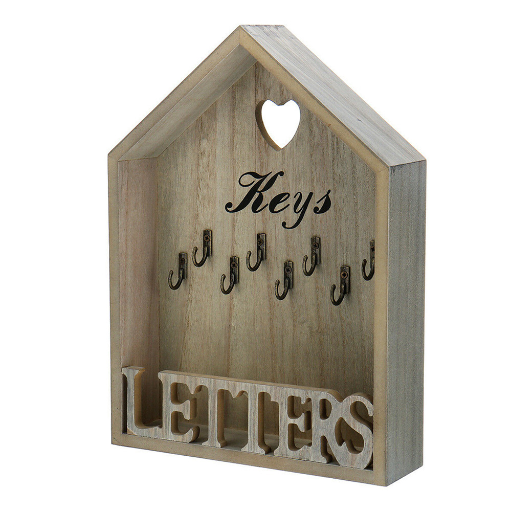 Portable Letter Rack casa organizador de madera 8 ganchos de almacenamiento llavero Oficina Vintage decoración de pared colgador para el hogar