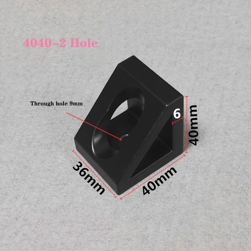 1Pc Zwarte Kleur Hoek Beugel 90 Graden Hoek Verbinding Voor Aluminium Profiel /3030/4040/4080/2040/3060/50100 Driehoek Blok: 4040-2 hole