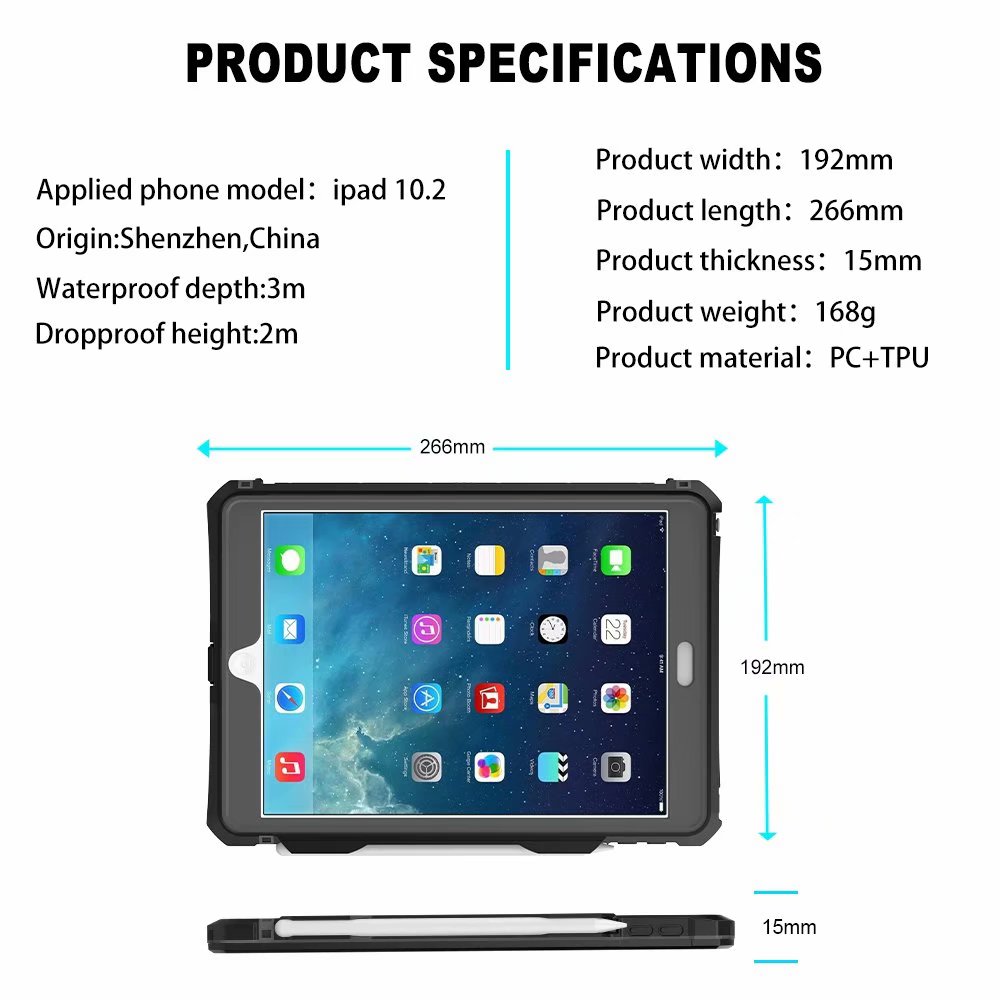 Kraftfullt stötsäkert vattentätt fodral för apple ipad 10.2 pro 11 10.5 9.7 mini 4/5 air 2 air 3 pro 9.7 tungt fodral