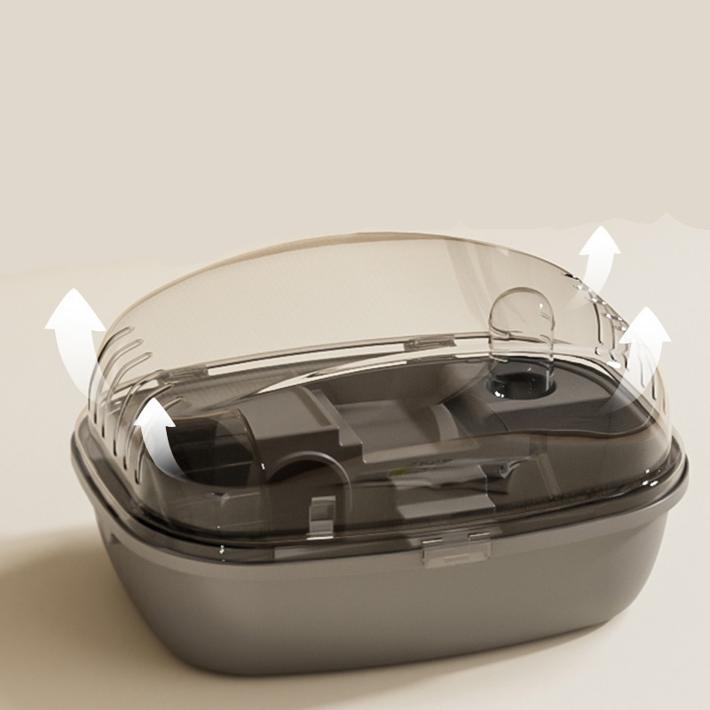 Jaula grande para hámster con ventilación, casa de hábitat transparente superior que se puede abrir para conejitos, gerbos, erizo, ratones, animales pequeños: Gris oscuro
