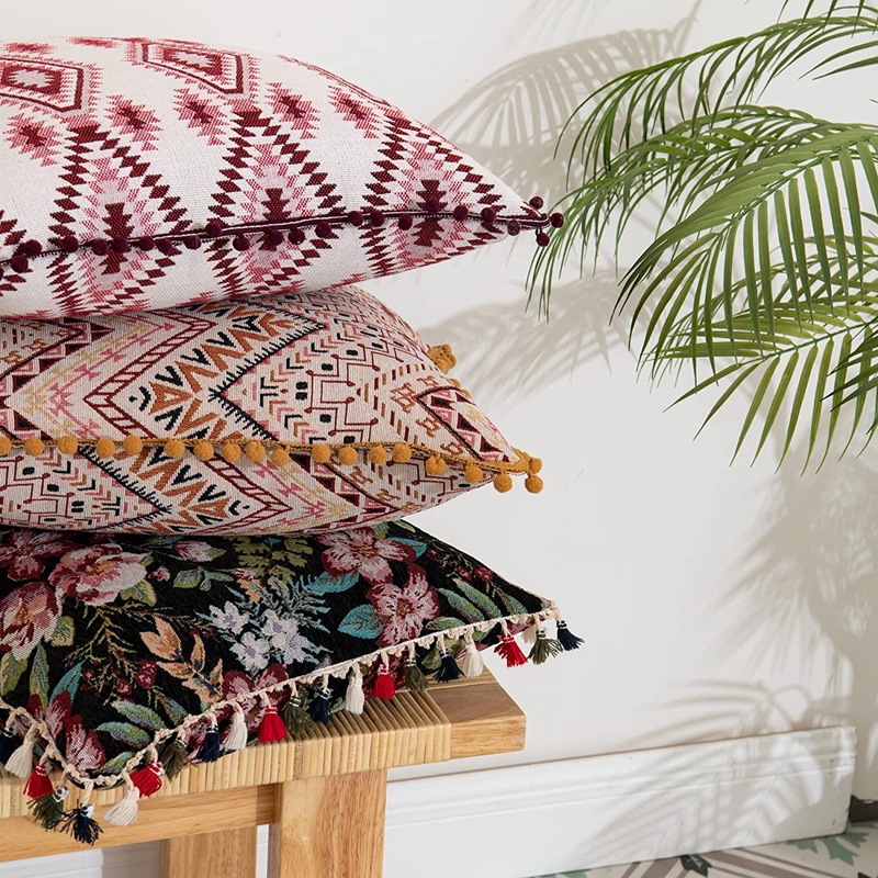 Farverige tuftede dekorative pudebetræk med kvaster vævet boheme pudebetræk elegant pudebetræk til sofa 45 x 45cm stk.