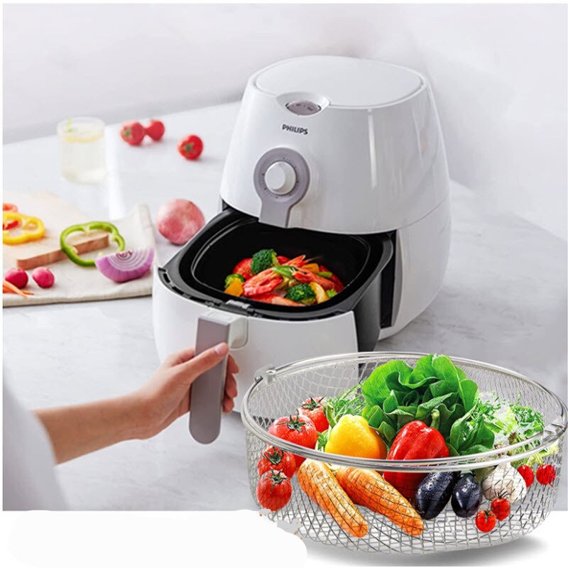 1PC Net Basket Stainless Steel Mesh Basket for Air Fryer Accessory Strainers Basket With Handle Kitchen Cooking Tool Durable