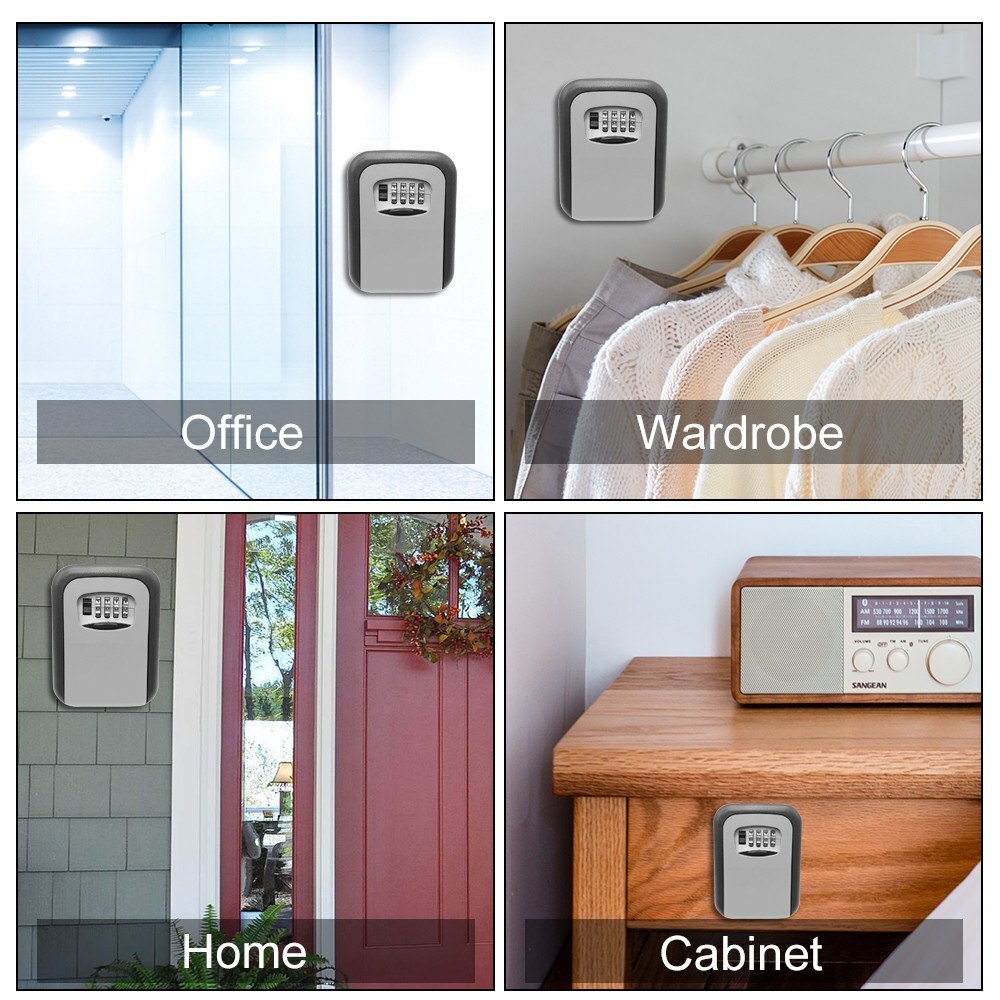Key Storage Lock Box 4-Digit Combination Lock Box Wall Mounted Lock Box Key Safe Box Security Key Holder