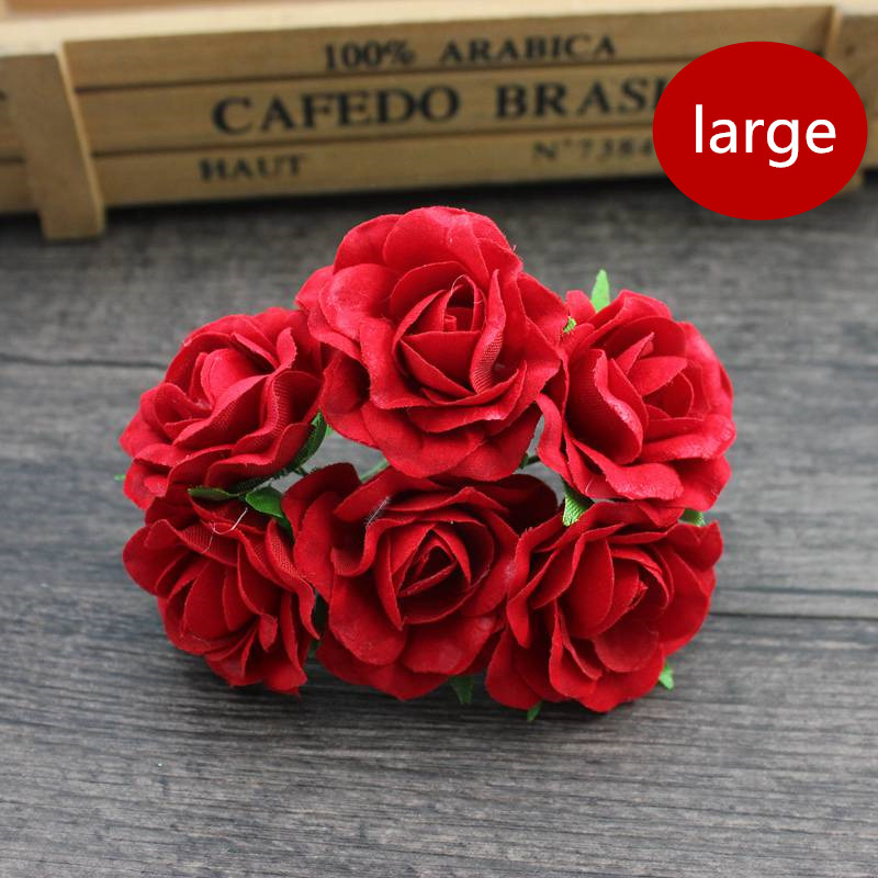 6 pcs 4cm Red Rose Flower Artificial Silk Flower Bouquet for Wedding DIY Scrapbooking Decoration Handmade Flower Garlands: large red