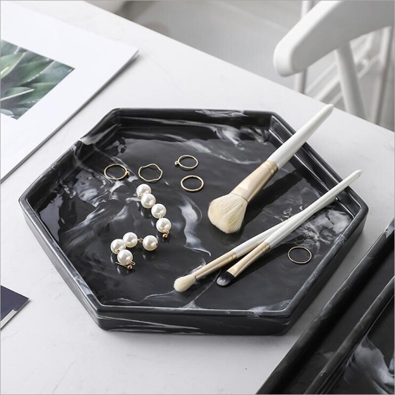 Nordic marbled ceramic tray rectangular jewelry plate storage tray hotel storage tray dessert plate