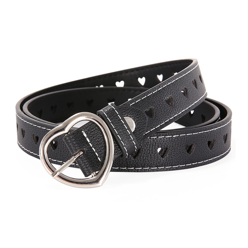 Cinturones de cuero con forma de corazón para mujer, accesorio Retro de celebridad de Internet, hebilla de Metal, color rosa, 2,3 cm de ancho, AK028: Black