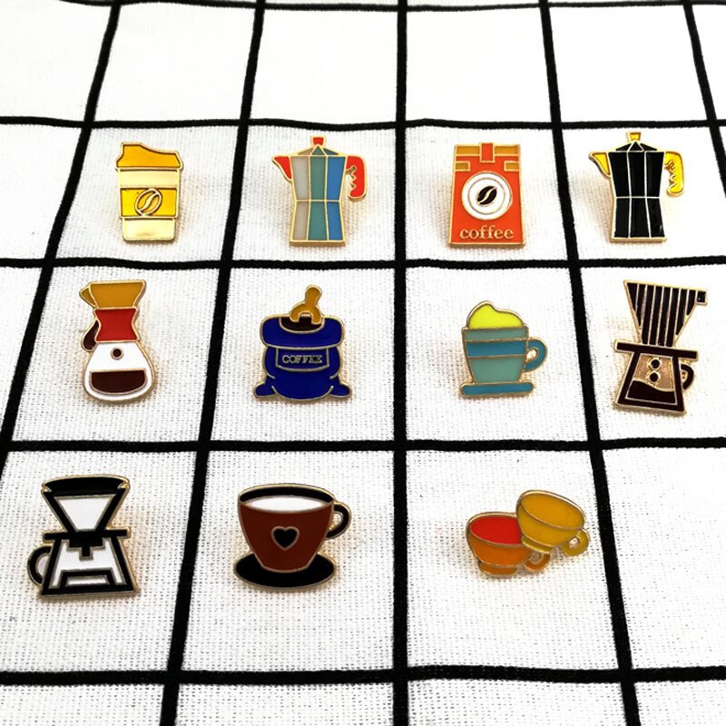 Broche de Barista Retro, máquina de café, taza de cafetera, insignia conmemorativa, de cumpleaños, broches de Metal por goteo, accesorios, 11 unids/lote