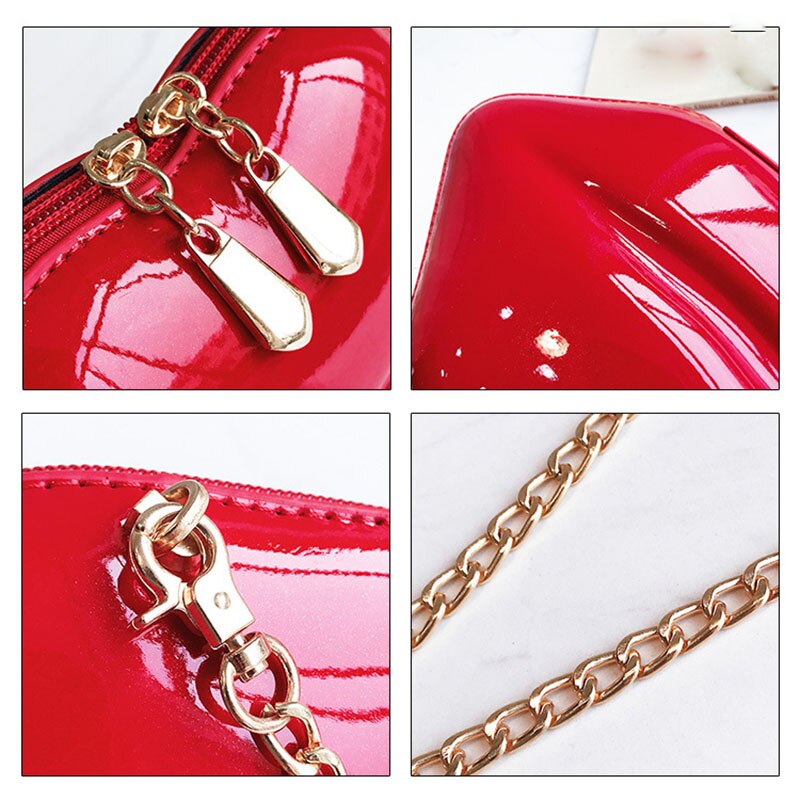 Bolso de hombro pequeño de PU para mujer, bolso de mano de de labios rojos de para mujer, bolso de mano con cadena Mini