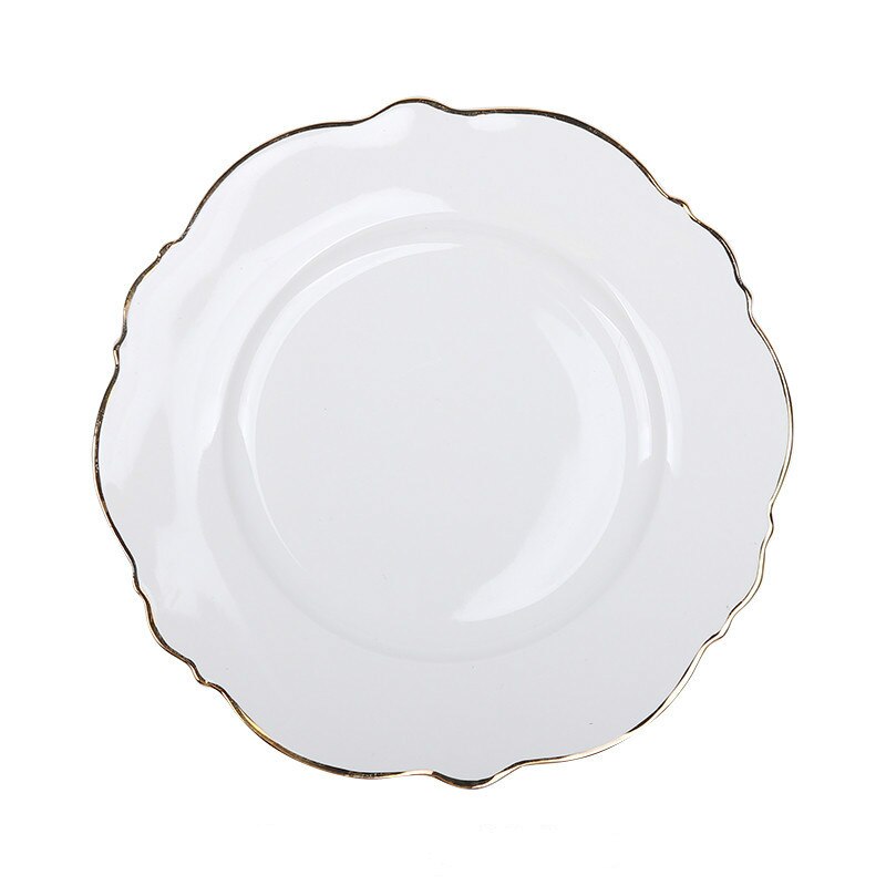 Ceramic Plate Pink Wave Point Simple Flat Plate Western Steak Plate Girl Heart Set Irregular Golden Girl: C / 8 inch