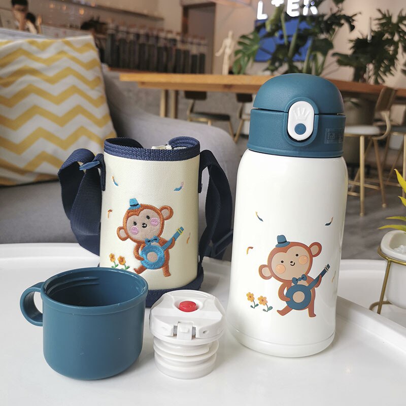 Taza de alimentación para bebé con tapa, termo de leche de acero inoxidable para niños, botella de agua aislada con fugas, taza térmica poof: monkey 550ml