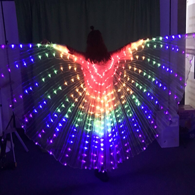 Volwassen Led Dance Vleugels Vlinder Lichtgevende Dans Props Kleur Fluorescerende Show Buikdans Mantel Vleugels Met Stokken