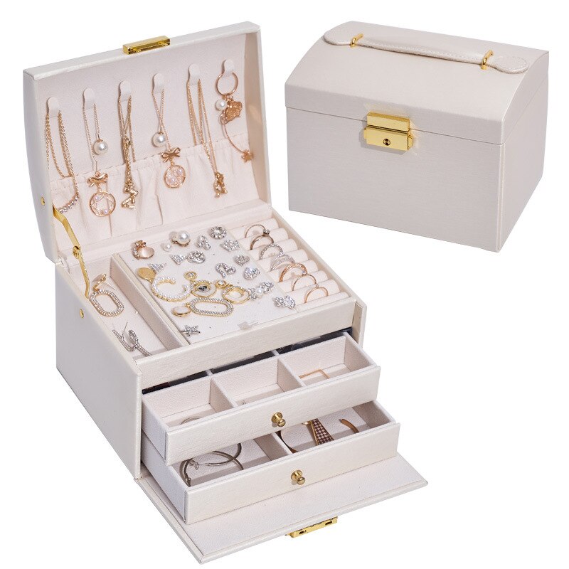 Bloong Lagen Sieraden Organizer Box Exquisite Vrouwen Meisjes Display Houder Oorbel Ring Ketting Opslag: White