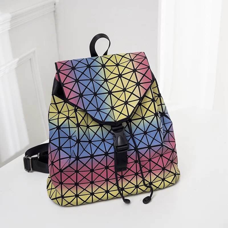 Geometric Luminous Women's Bag Holographic Reflective Flashing Color Backpack: Rainbow C